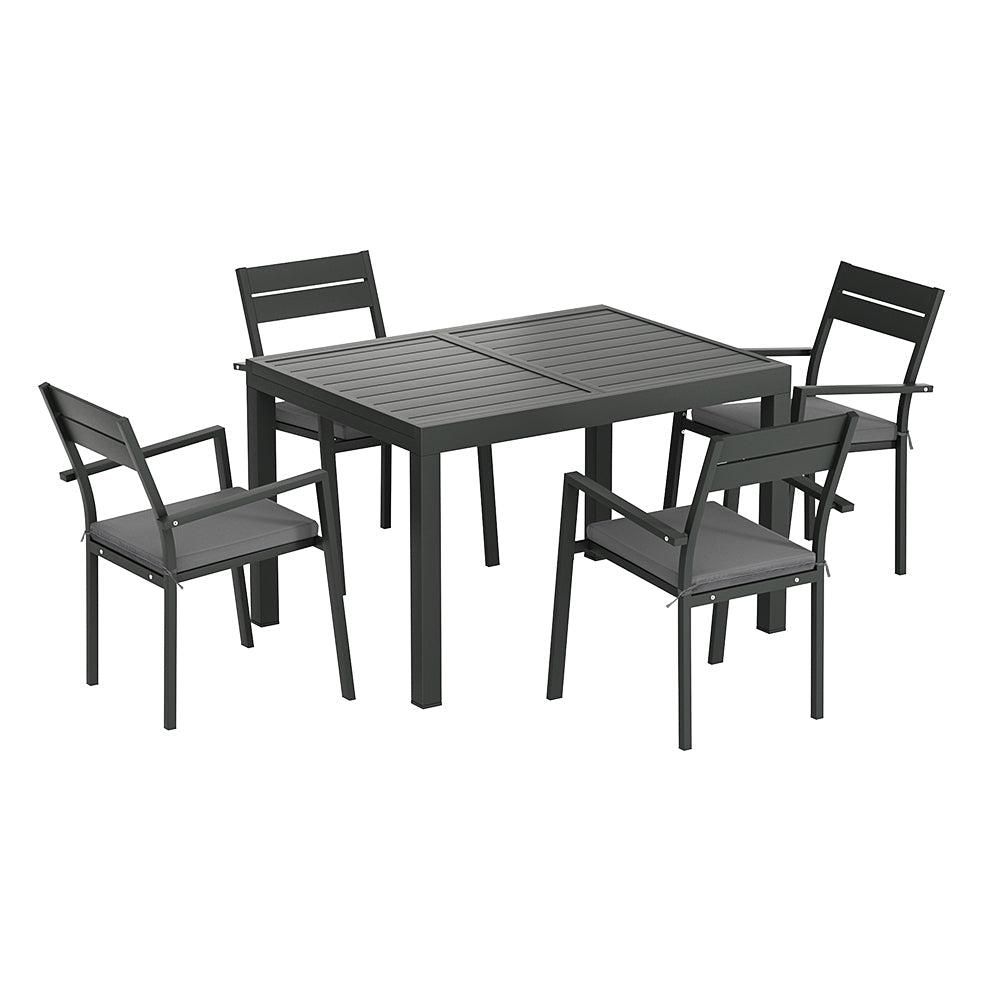Gardeon 5pcs Outdoor Dining Set 4-Seater Aluminum Extension Table Chairs Lounge