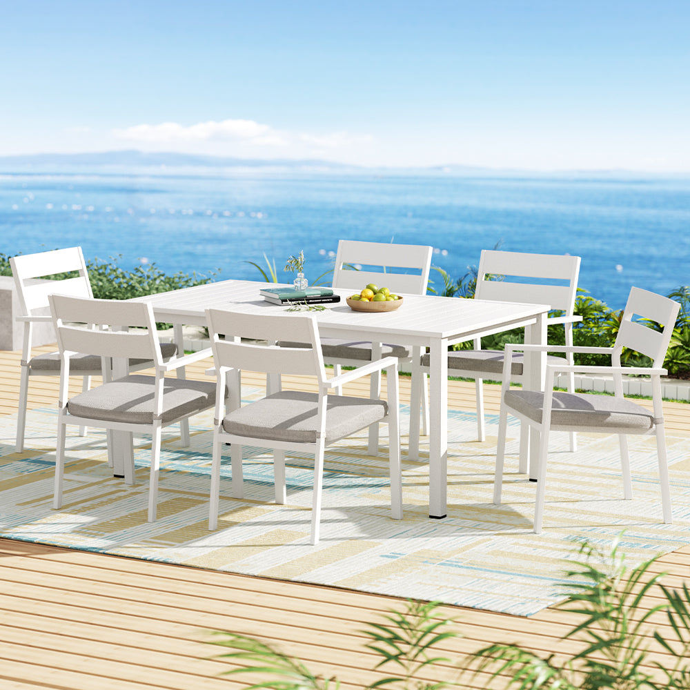 Gardeon 7 Piece Outdoor Dining Set Aluminum Table Chairs 6-seater Lounge Setting