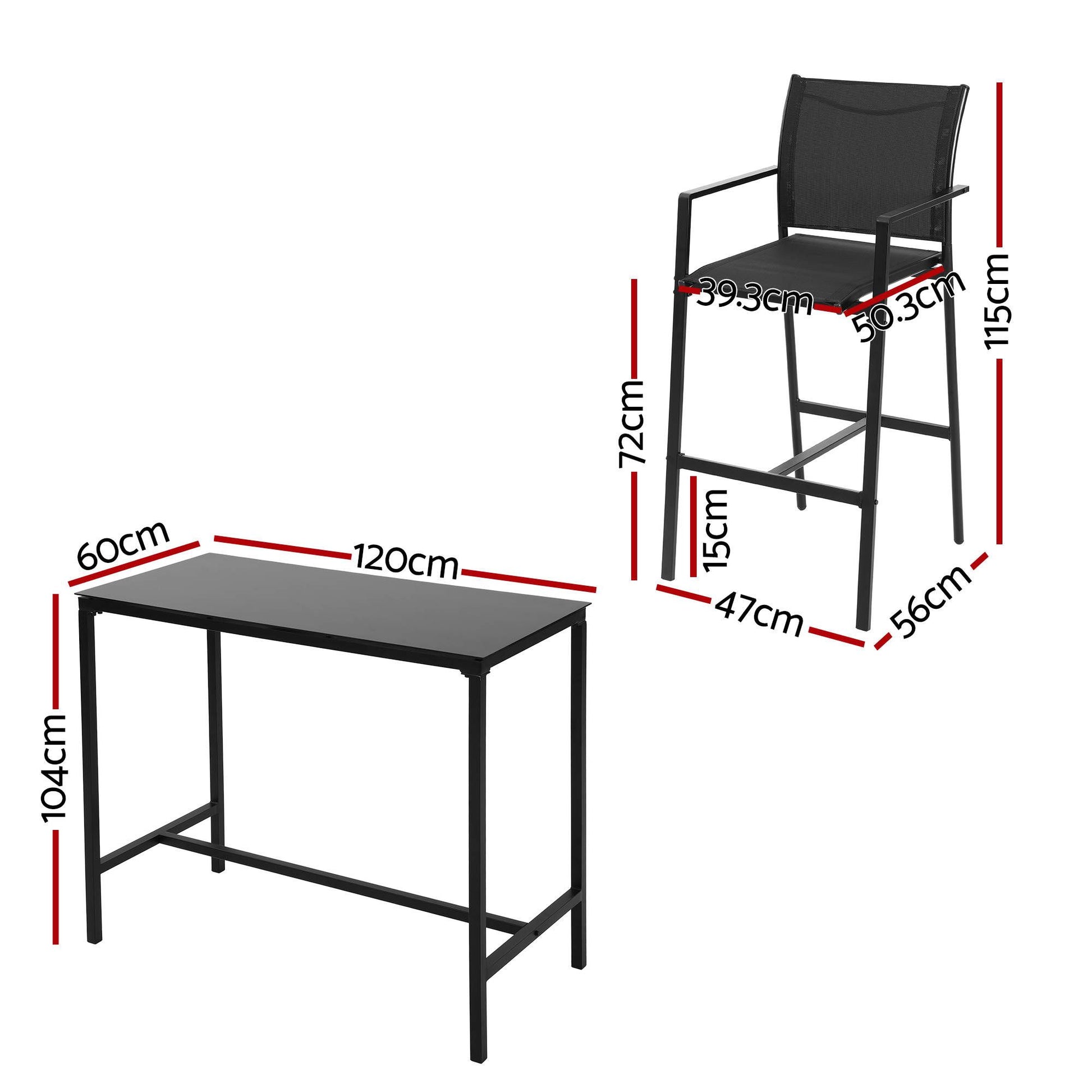 Gardeon 7PCS Outdoor Bar Set Stools Dining Chairs Table Patio Steel Bistro Set Black