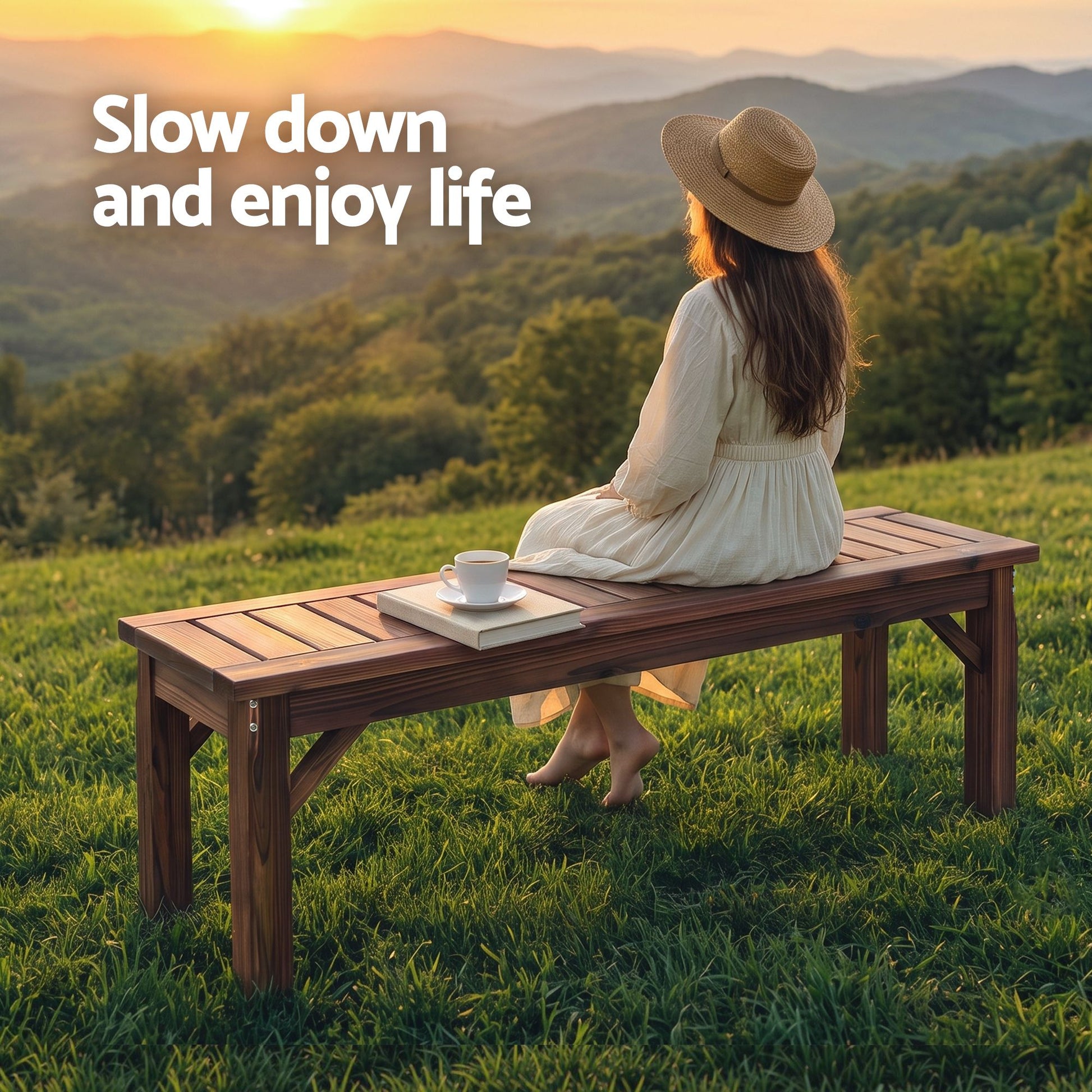 Gardeon Garden Benches Garden Seating Backless Timber Seat 120cm Brown