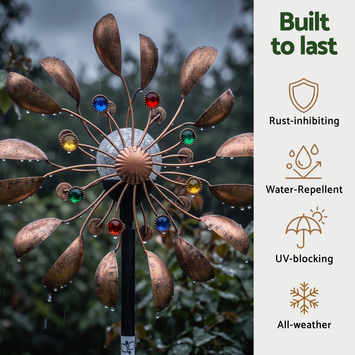 Gardeon Garden Windmill Metal Wind Spinner Solar Light Outdoor 190cmr Bronze