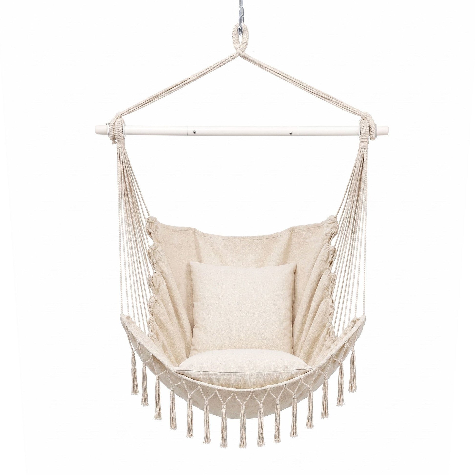 Gardeon Hammock Chair Camping Macrame Hanging Swing Cushions Metal Bar Cream