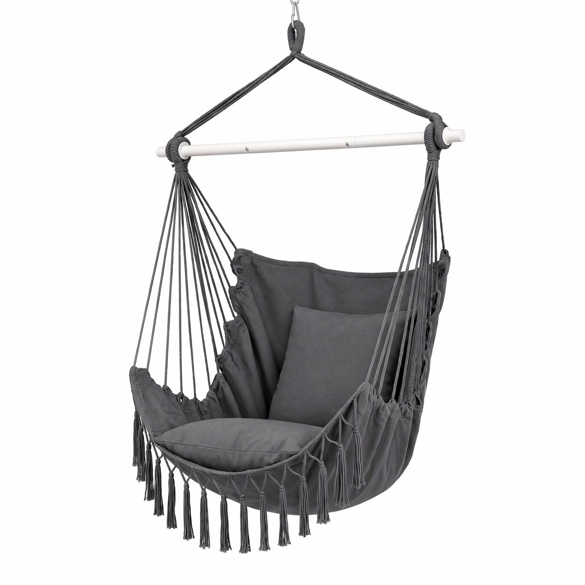 Gardeon Hammock Chair Camping Macrame Hanging Swing Cushions Metal Bar Grey