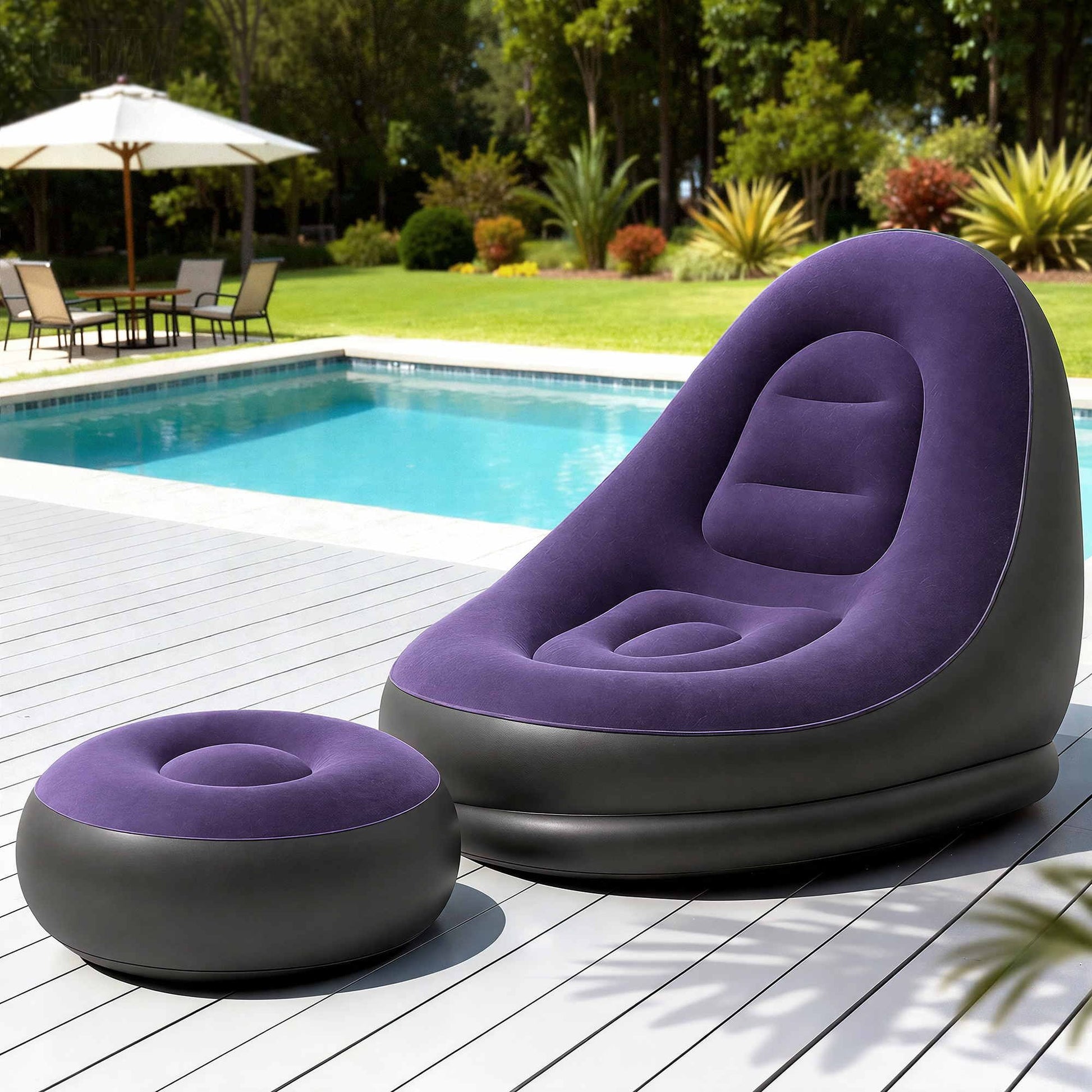 Gardeon Inflatable Chair with Ottoman Air Sofa Blow Up Air Chair for Camping with Pump Purple