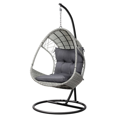 Gardeon Outdoor Egg Swing Chair with Stand Cushion Wicker Armrest Light Grey