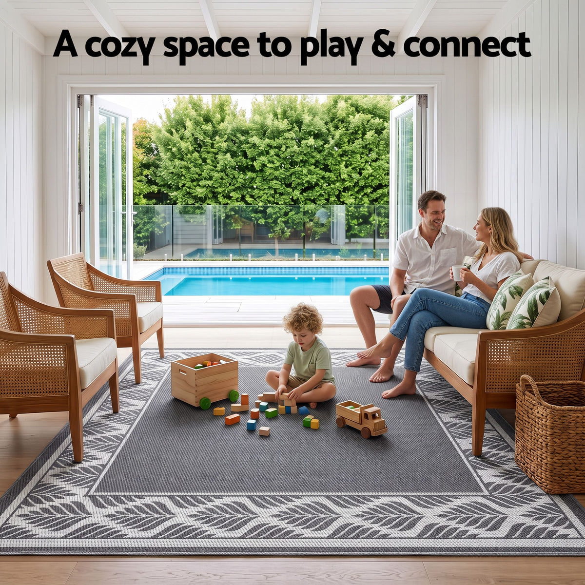 Gardeon Outdoor Rugs 274x366cm Large Carpet Reversible PP Dual-Sided Area Mat Patio Rug Grey