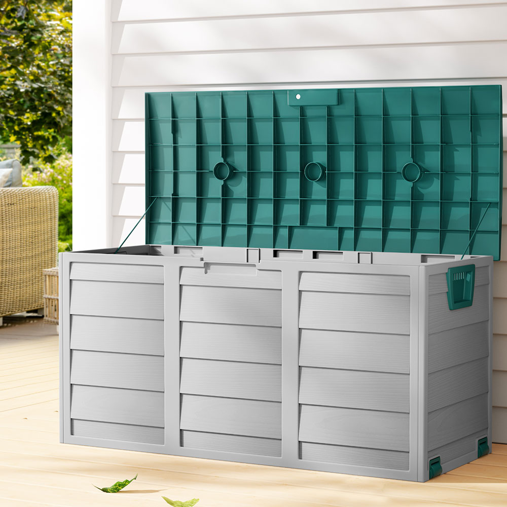 Gardeon Outdoor Storage Box 290L Lockable Organiser Garden Deck Shed Tool Green