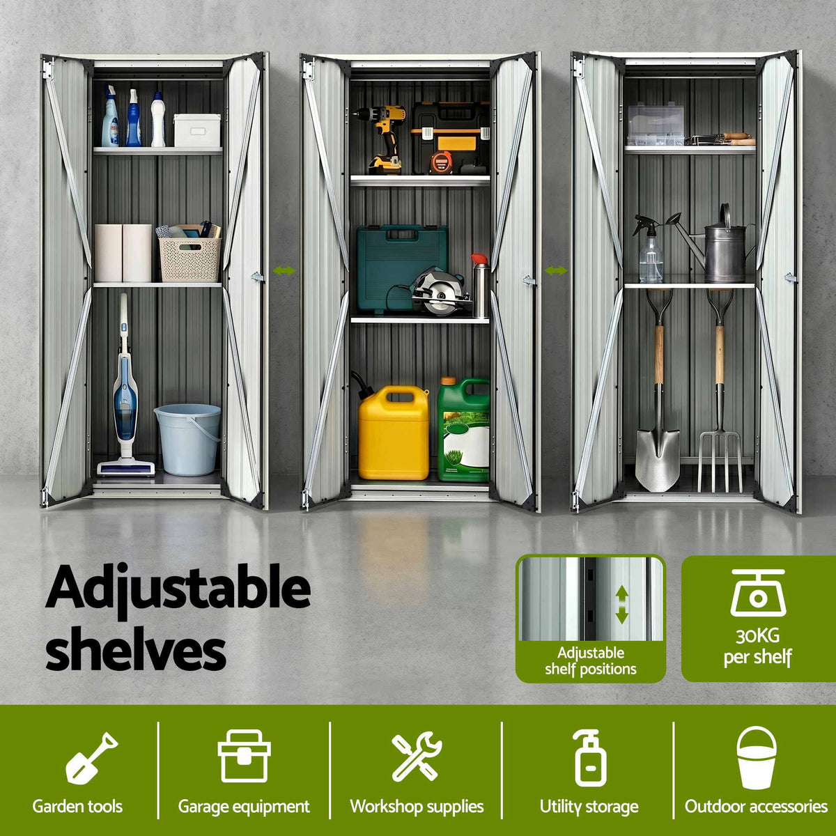 Gardeon Outdoor Storage Cabinet Garden Shed Tool Lockable Cupboard Steel Adjustable Shelves