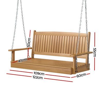 Gardeon Porch Swing Chair With Chain Outdoor Furniture Wooden Bench 2 Seat Teak