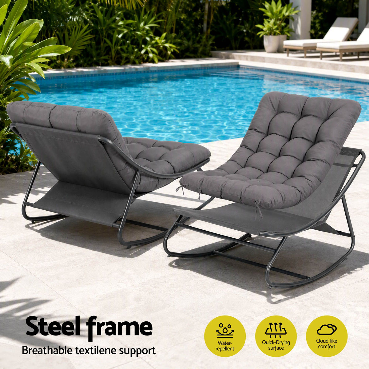 Gardeon Rocking Chair with Footrest Mesh Seat Cushion Outdoor Chairs Grey