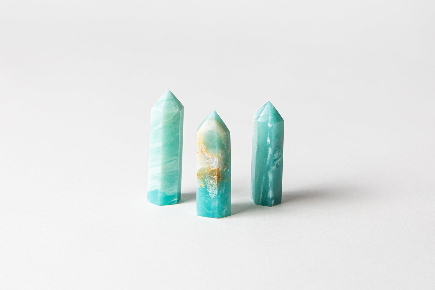 Gemini Crystal Trio - Caribbean Calcite, Tourmaline Quartz + Amethyst