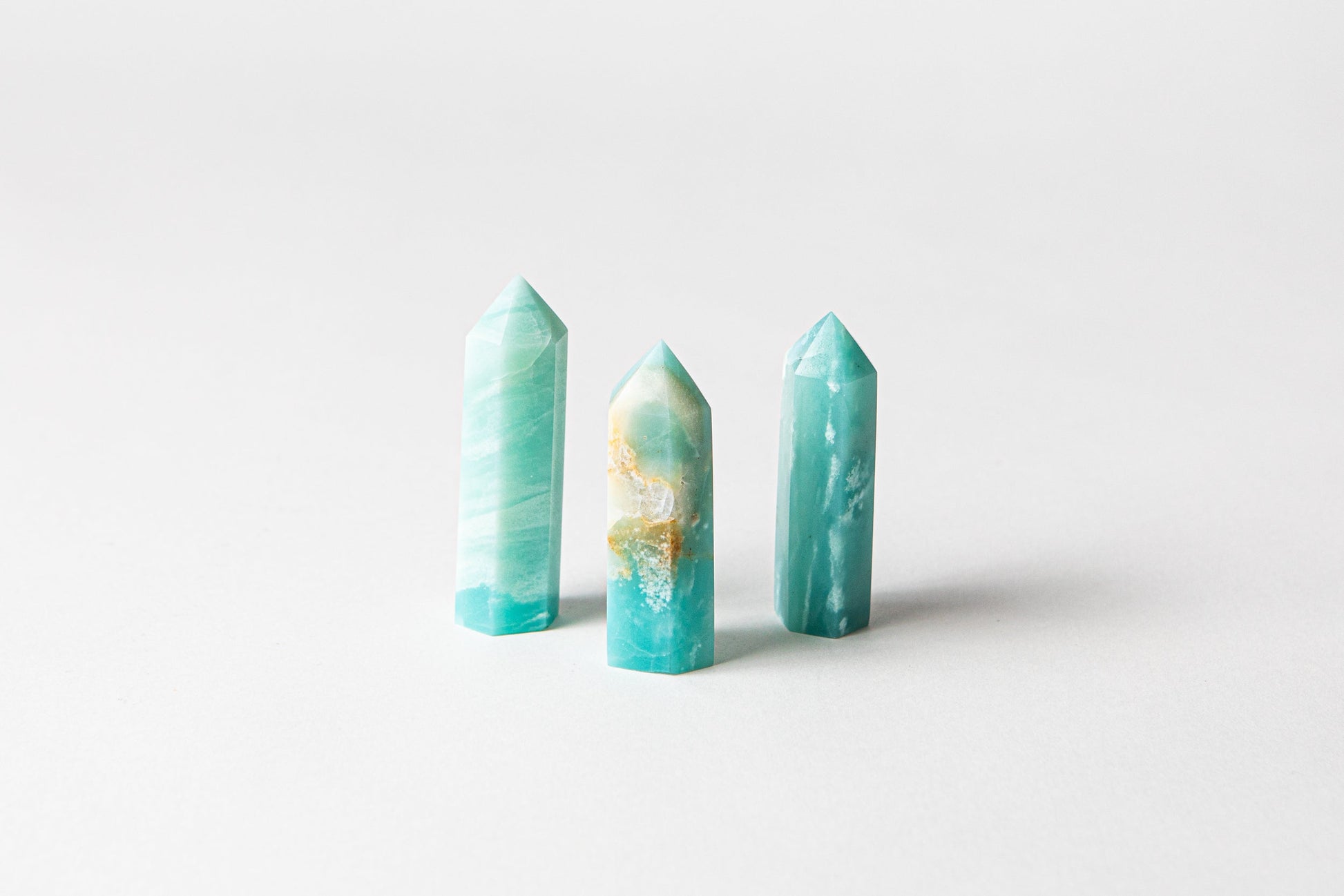 Gemini Crystal Trio - Caribbean Calcite, Tourmaline Quartz + Amethyst