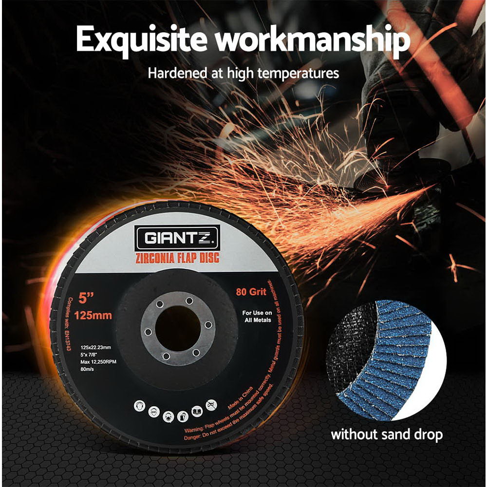 Giantz 100 PCS Zirconia Sanding Flap Disc 5" 125mm 80Grit Angle Grinding Wheel