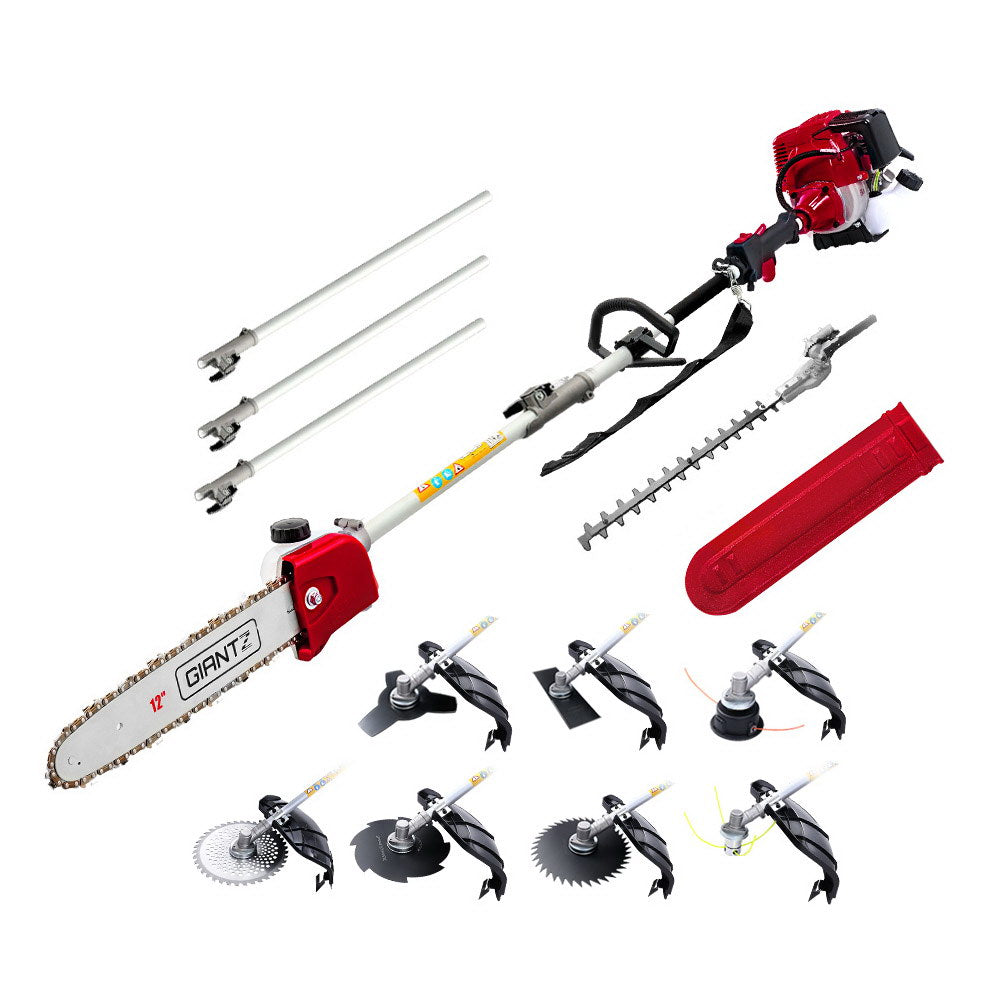 Giantz 4 Stroke Pole Chainsaw Petrol Hedge Trimmer Tree Pruner 12'' 9 In 1