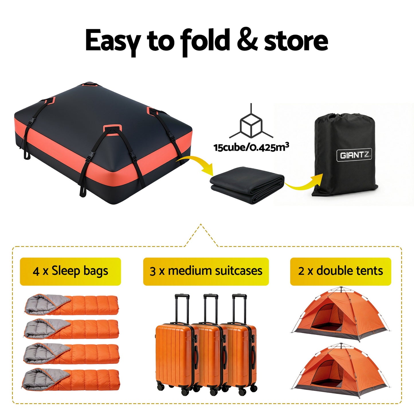 Giantz RoofTop Cargo Bag Car Luggage Carrier Universal 15 Cubic Ft