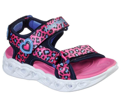 Girls Skechers Lights: Heart Lights - Savvy Cat Hot Pink/Blue Sandals Kids Shoes