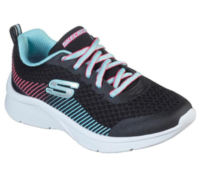 Girls Skechers Microspec - Radient Runner Black/Aqua Lace Up Kids Shoes