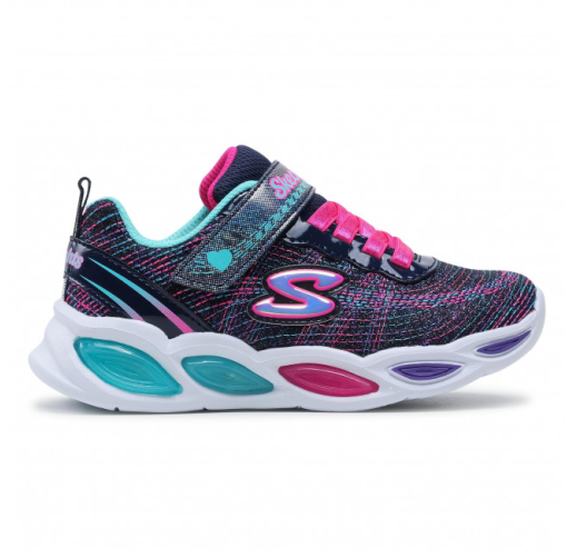 Girls Skechers Shimmer Beams - Sparkle Glow Navy/Multi Light Up Kids Shoes