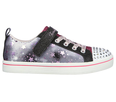 Girls Skechers Sparkle Rayz - Galaxy Brights Black/Multi Light Up Kids Shoes