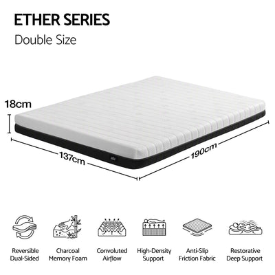 Giselle 18cm Double Memory Foam Mattress Dual Feel Reversible Charcoal Foam