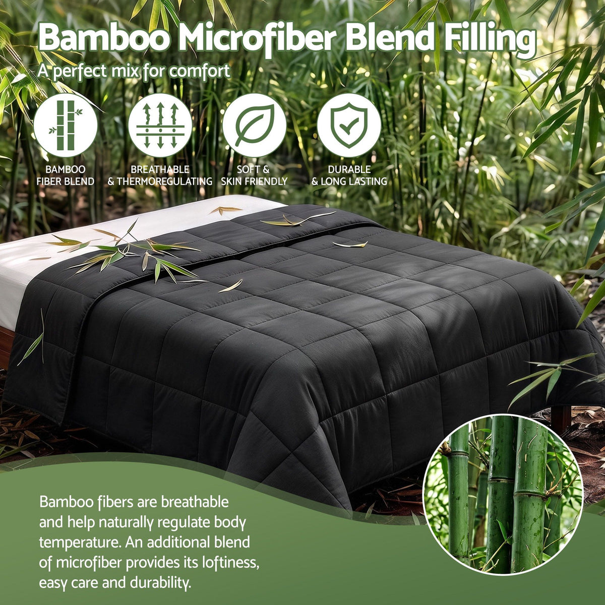 Giselle 200GSM Bamboo Microfibre King Quilt Lightweight All Season Doona Duvet