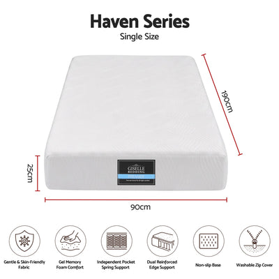 Giselle 25cm Single Hybrid Mattress Soft Knitted Fabric Edge Support Gel Foam