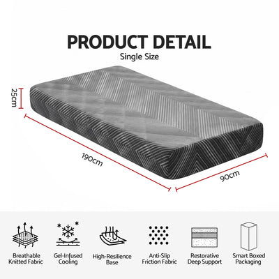 Giselle 25cm Single Memory Foam Mattress Gel Infused Foam Removable Cover
