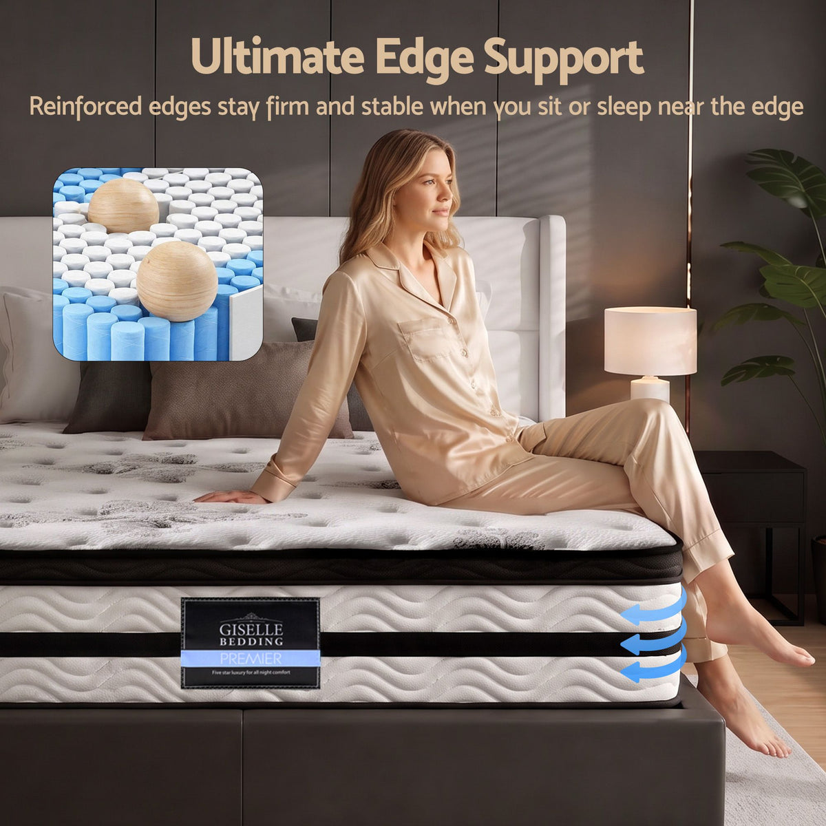 Giselle Bedding 34cm Mattress Euro Top Pocket Spring Queen