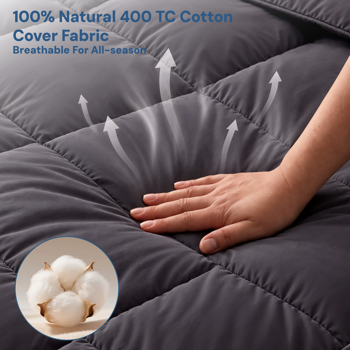 Giselle Bedding Bamboo Charcoal Filling Pillowtop Topper 1000GSM 5cm Thick Pillowtop Pad for Back Pain Relief Washable with 45cm Deep Pocket Queen