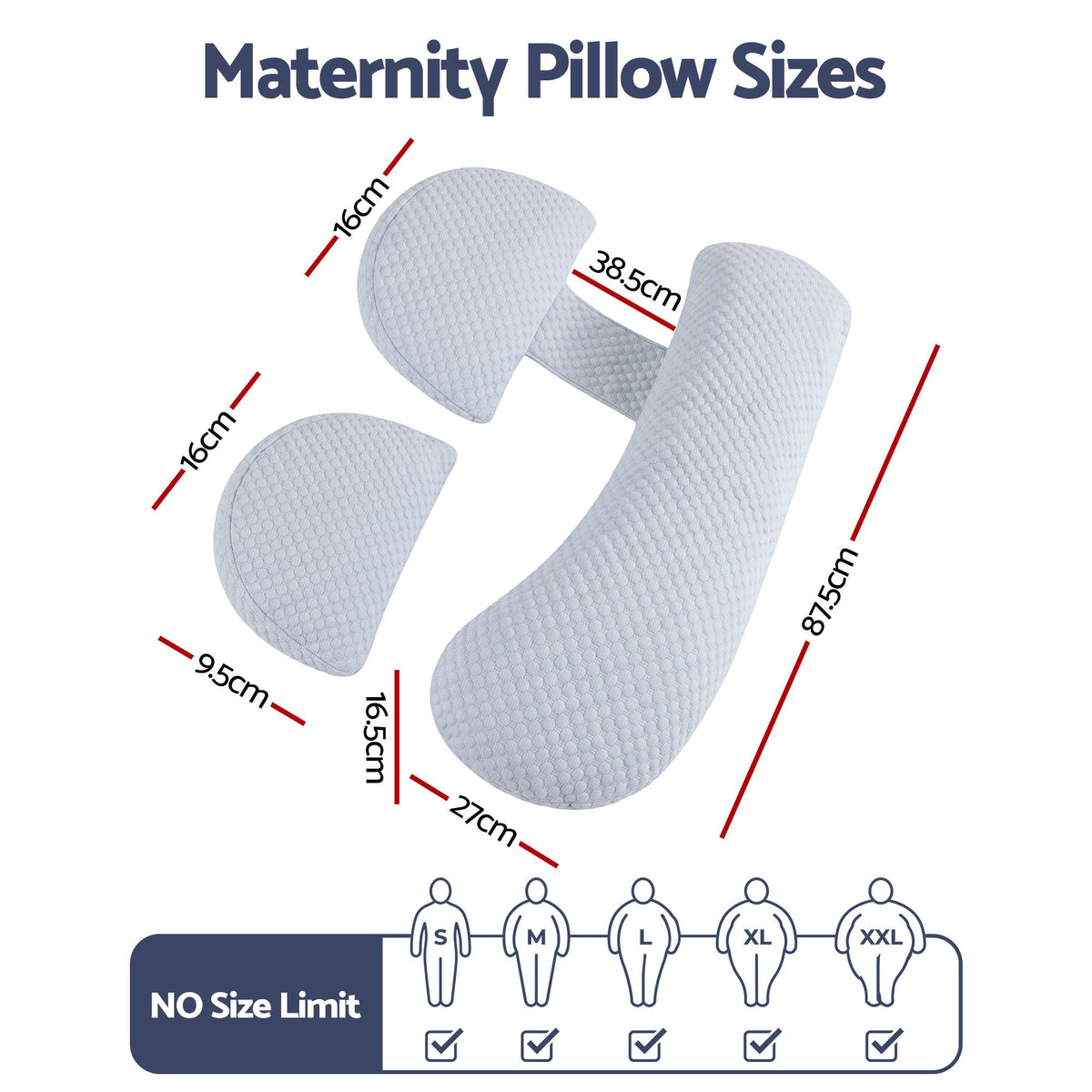 Giselle Bedding Cooling Pregnancy Pillow Adjustable Maternity Pillow for Sleeping, Body Pillows for Adults Support Back, Belly, and Hips, Blue 37x87 cm