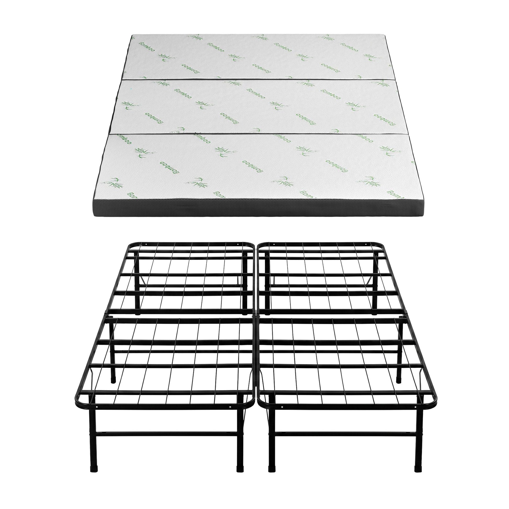 Giselle Folding Bed with Mattress Queen Portable Foldable Guest Bed Bamboo Cover