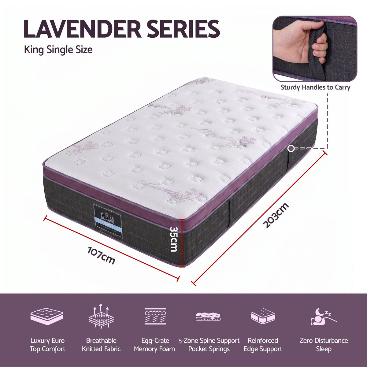 Giselle King Single Euro Top Mattress Firm Pocket Spring Edge Support