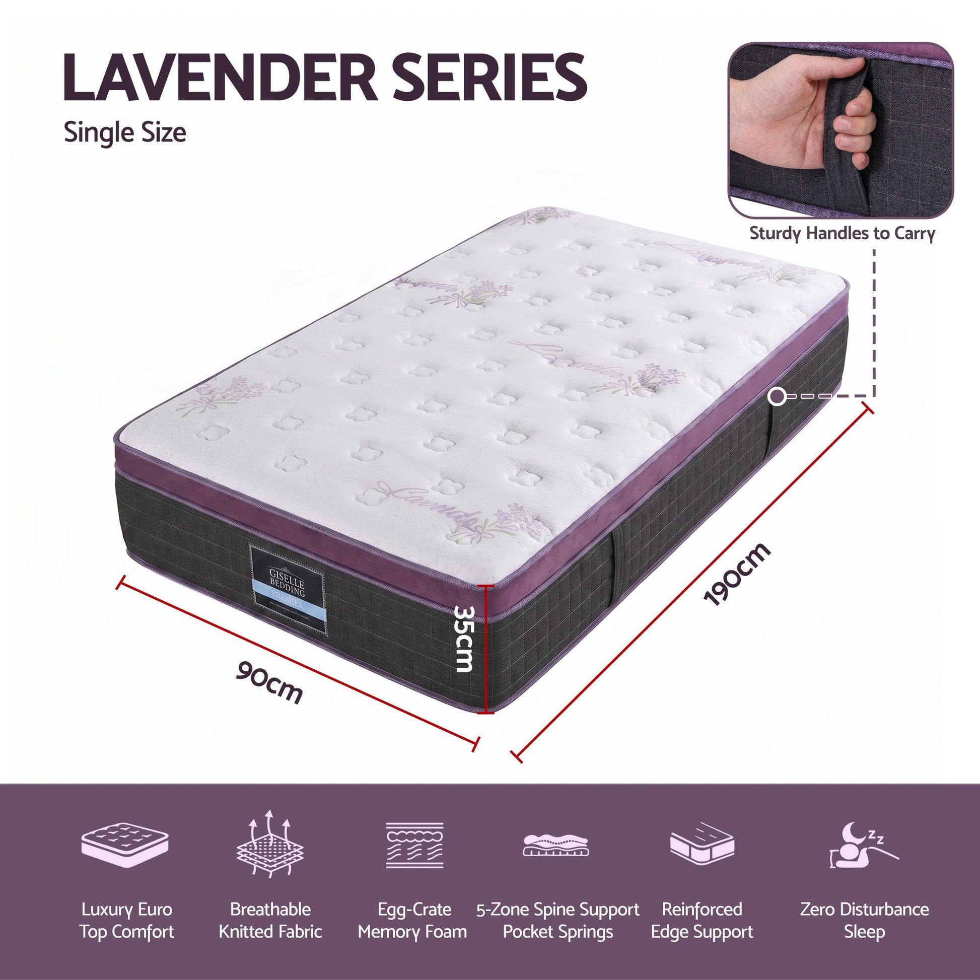 Giselle Single Euro Top Mattress Firm Pocket Spring Edge Support