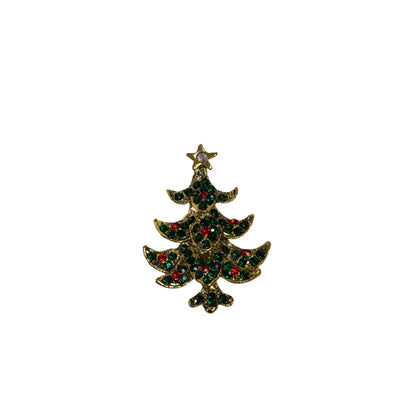 Gold Green Christmas Tree Brooch Blazer Shirt Pin