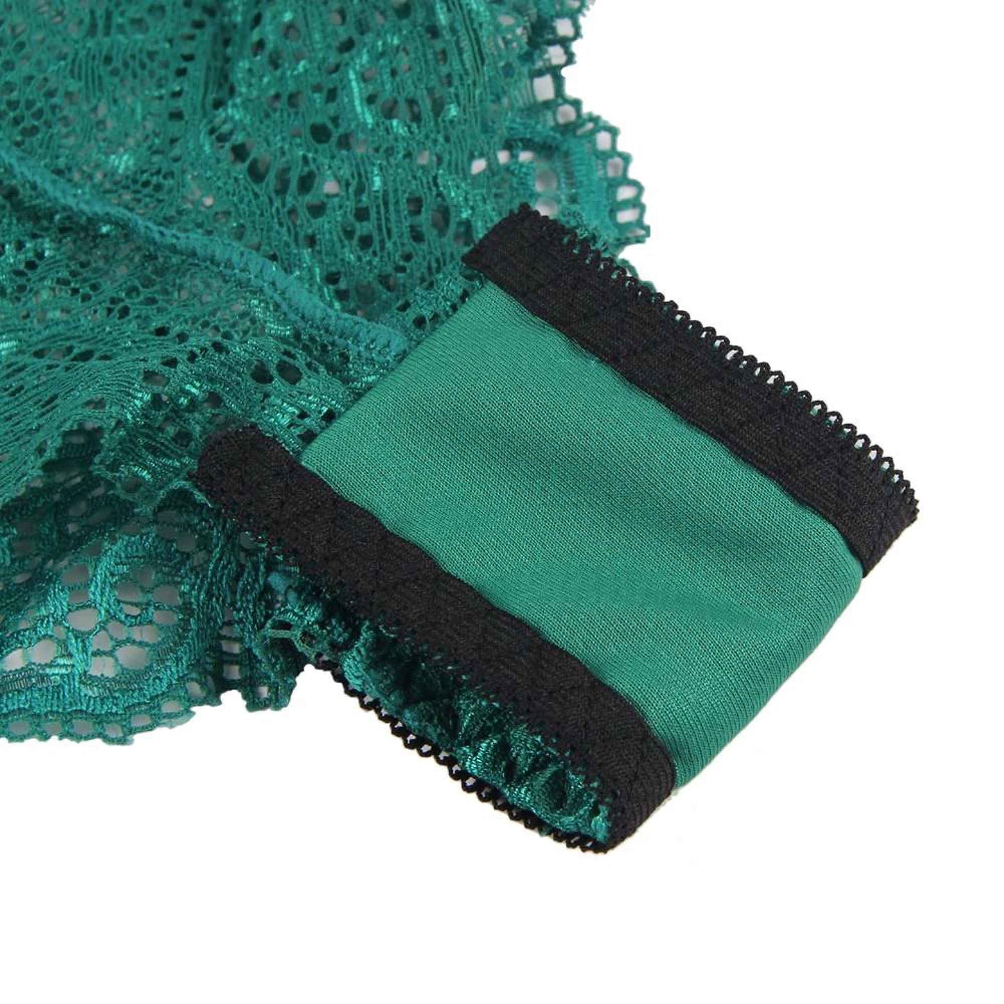 Green 3 Piece Lingerie Lace Set - Bra Panties Boxer Sexy Simulated Silk Underwear