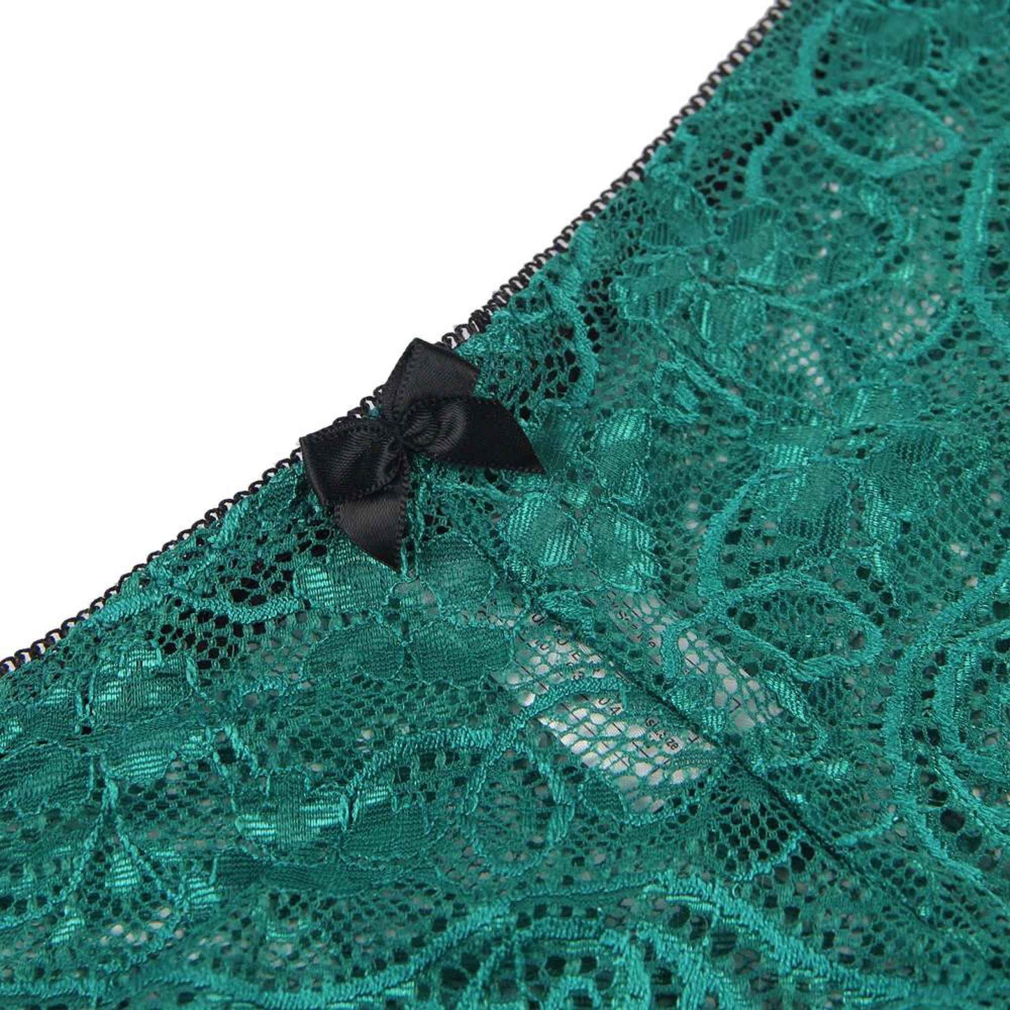 Green 3 Piece Lingerie Lace Set - Bra Panties Boxer Sexy Simulated Silk Underwear