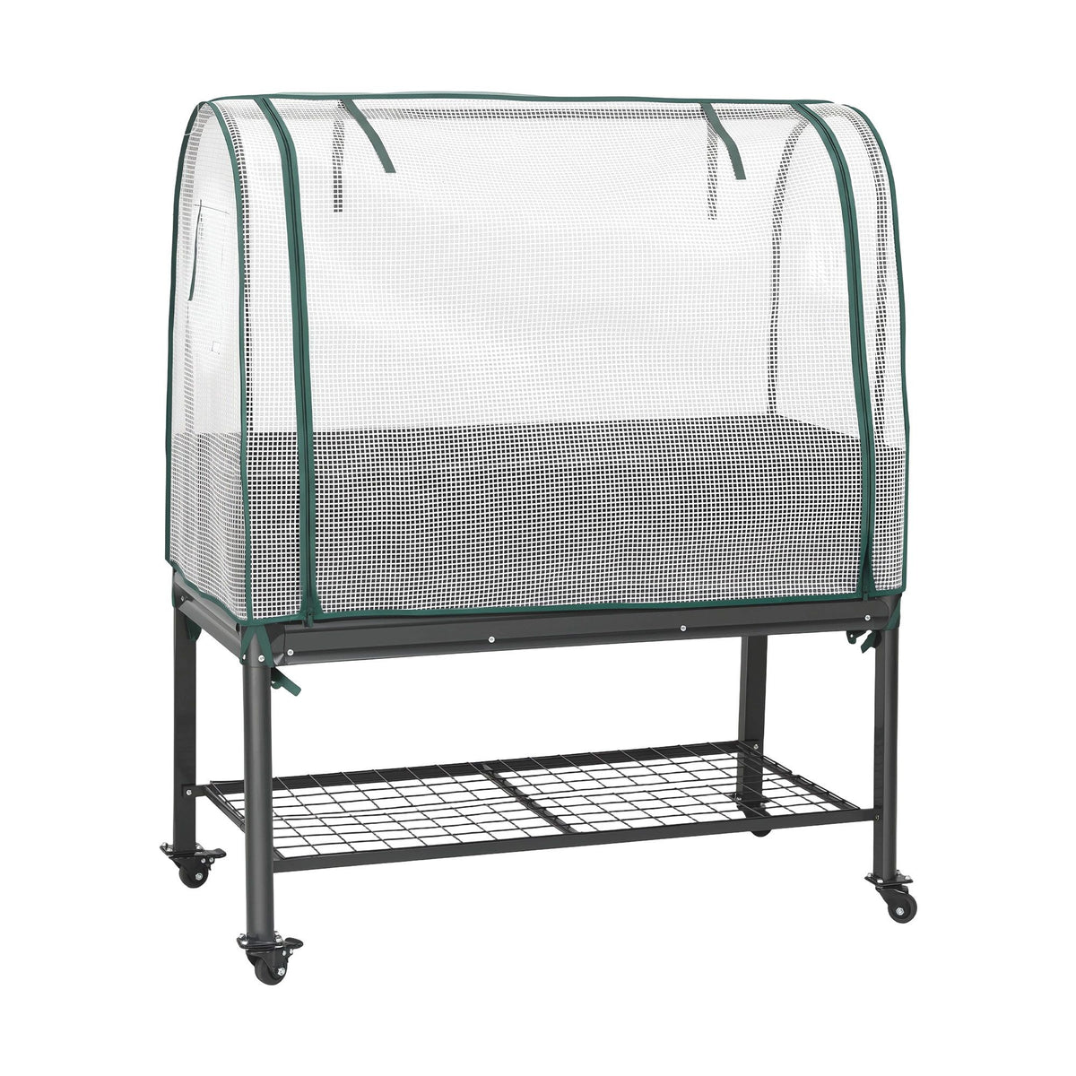 Green Fingers Mobile Raised Garden Bed with Greenhouse Cover Storage Shelf for Tomato Vegetables Herb Charcoal