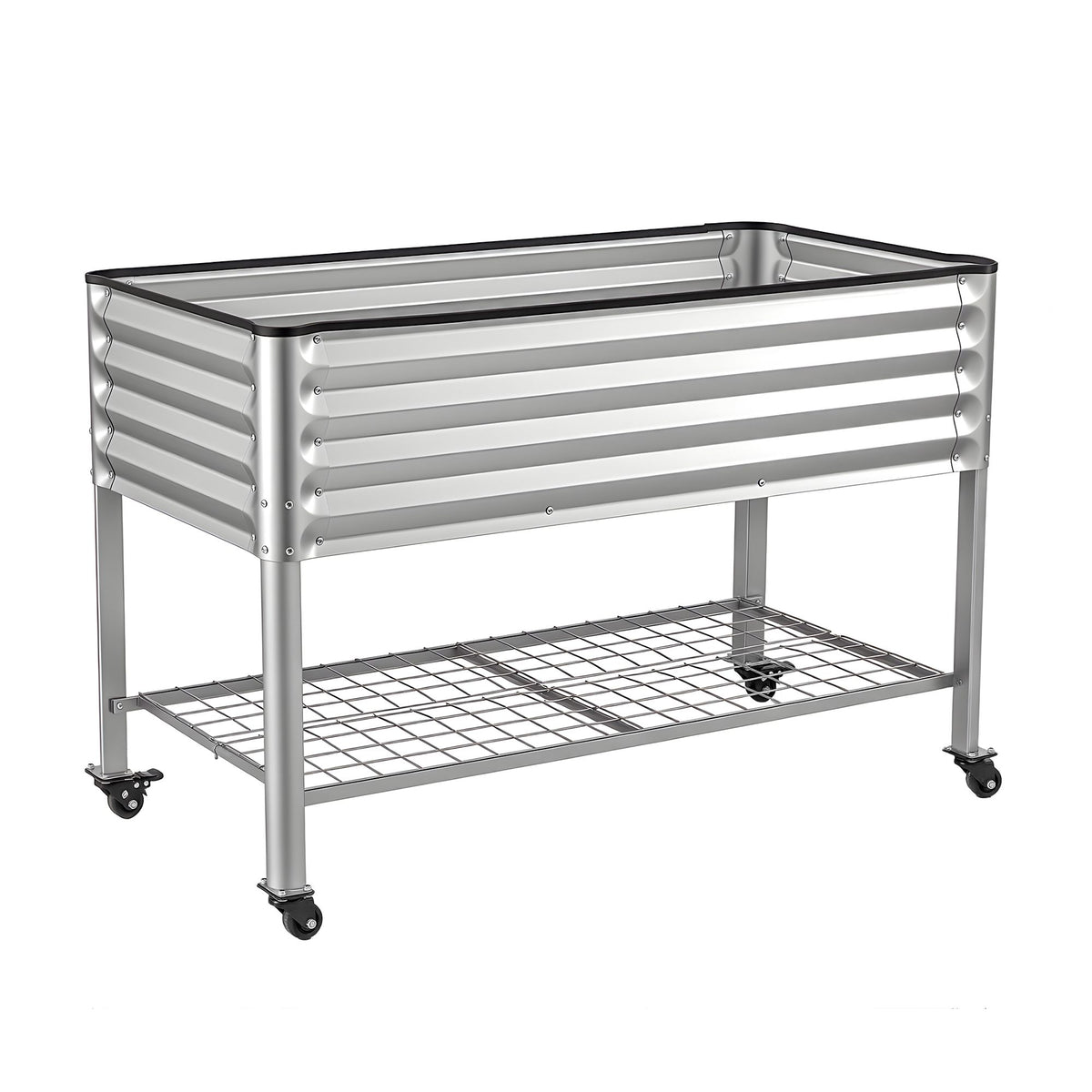 Green Fingers Mobile Raised Garden Bed with Wheels Storage Shelf 81cm Height for Vegetables Herb Silver