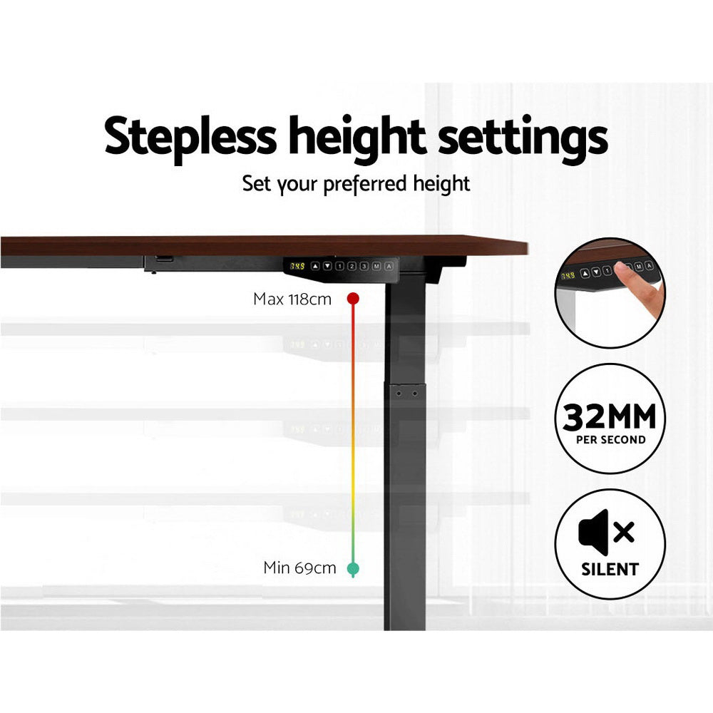 Artiss Standing Desk Adjustable Height Desk Dual Motor Electric Black Frame Walnut Desk Top 120cm