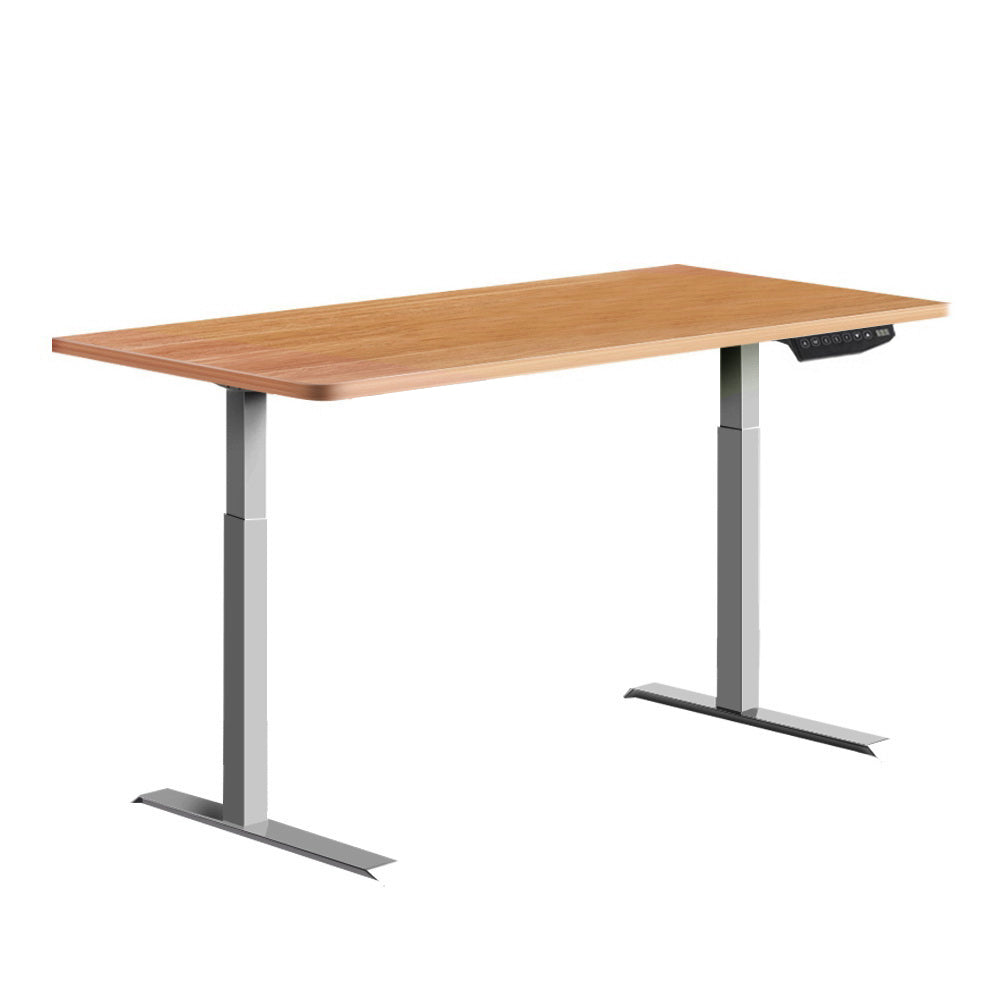 Artiss Standing Desk Adjustable Height Desk Dual Motor Electric Grey Frame Oak Desk Top 140cm