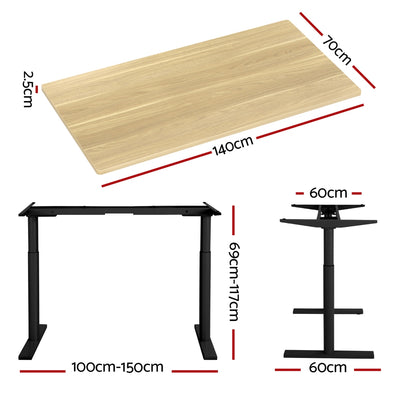 Artiss Electric Standing Desk Height Adjustable Sit Stand Desks Black Oak 140cm