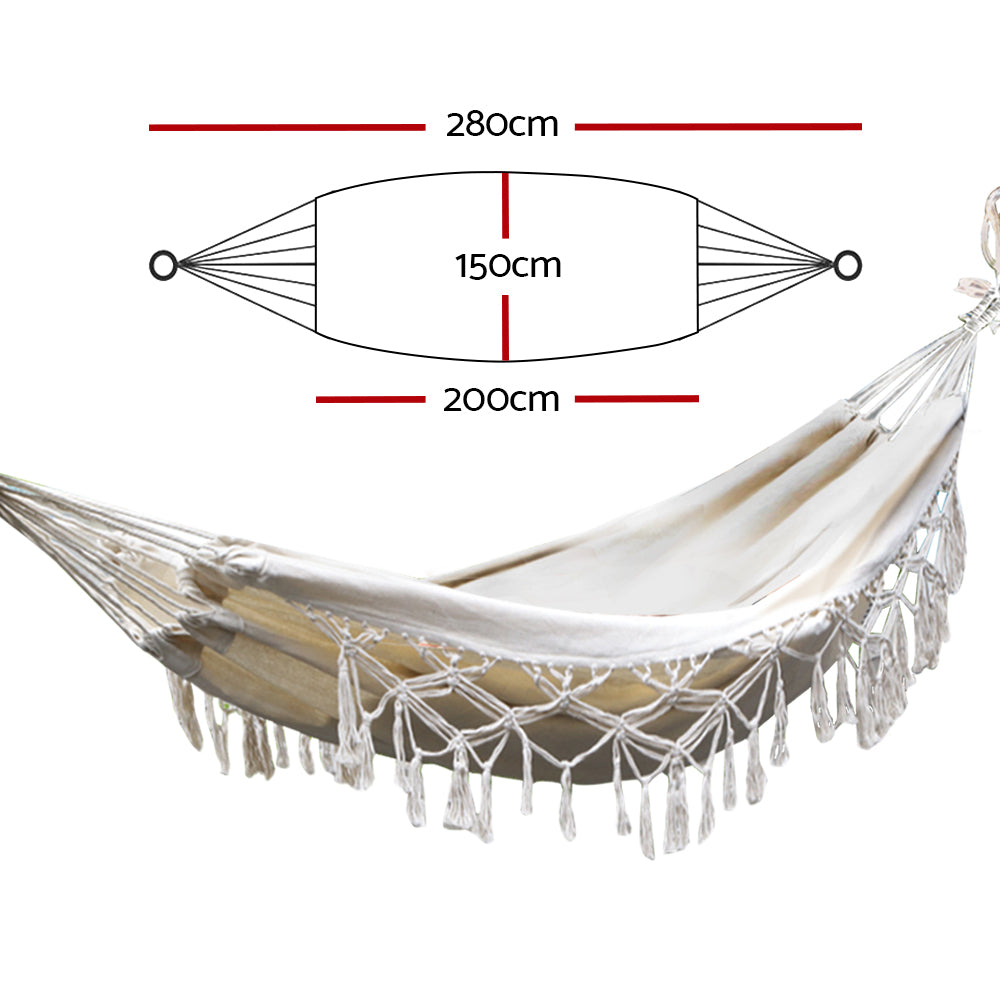 Gardeon Hanging Tassel Hammock Swing Bed Cream