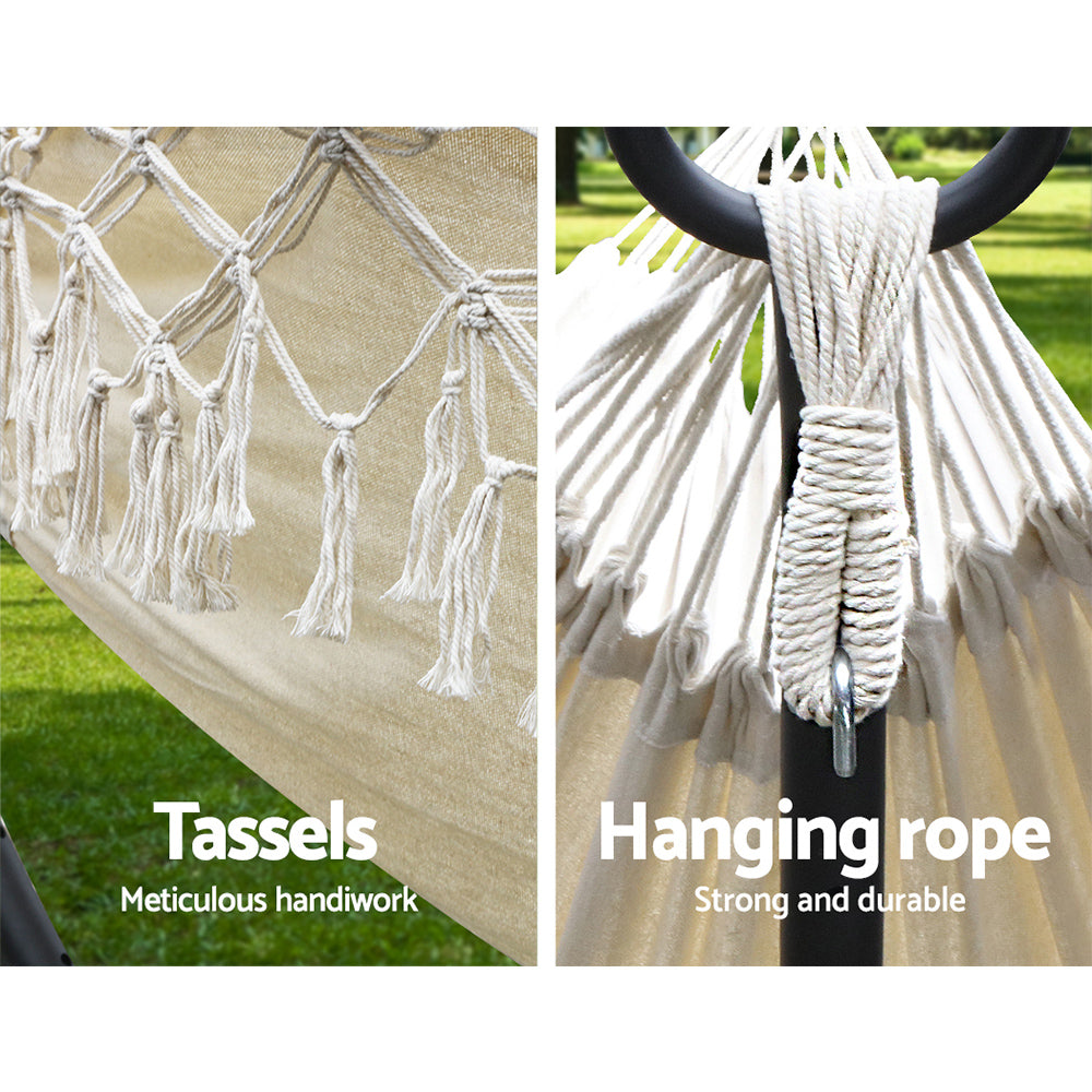 Gardeon Hanging Tassel Hammock Swing Bed Cream