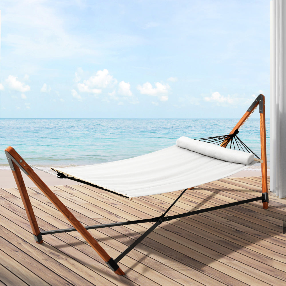 Gardeon Wooden Hammock Chair with Stand Linen Hammock Bed Timber Steel 200KG