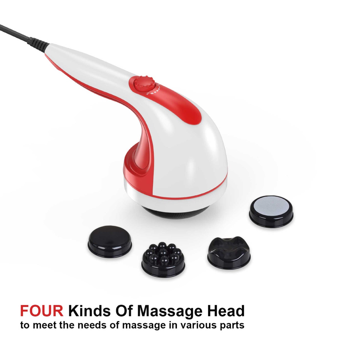 Handheld Vibration Massager Red - 4 Interchangeable Heads Adjustable Speed