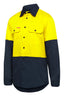 Hard Yakka Basic 2 Tone Long Sleeve Vented Drill Shirt Yellow Navy
