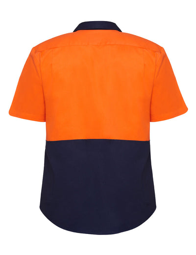 Hard Yakka Core Hi Vis 2 Tone Short Sleeve Lightweight Vented Shirt Orange Navy