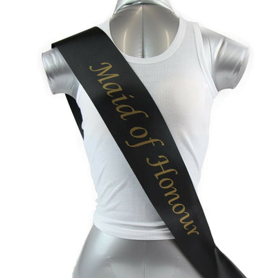 Hens Night Party Bridal Sash Black/Gold - Maid Of Honour