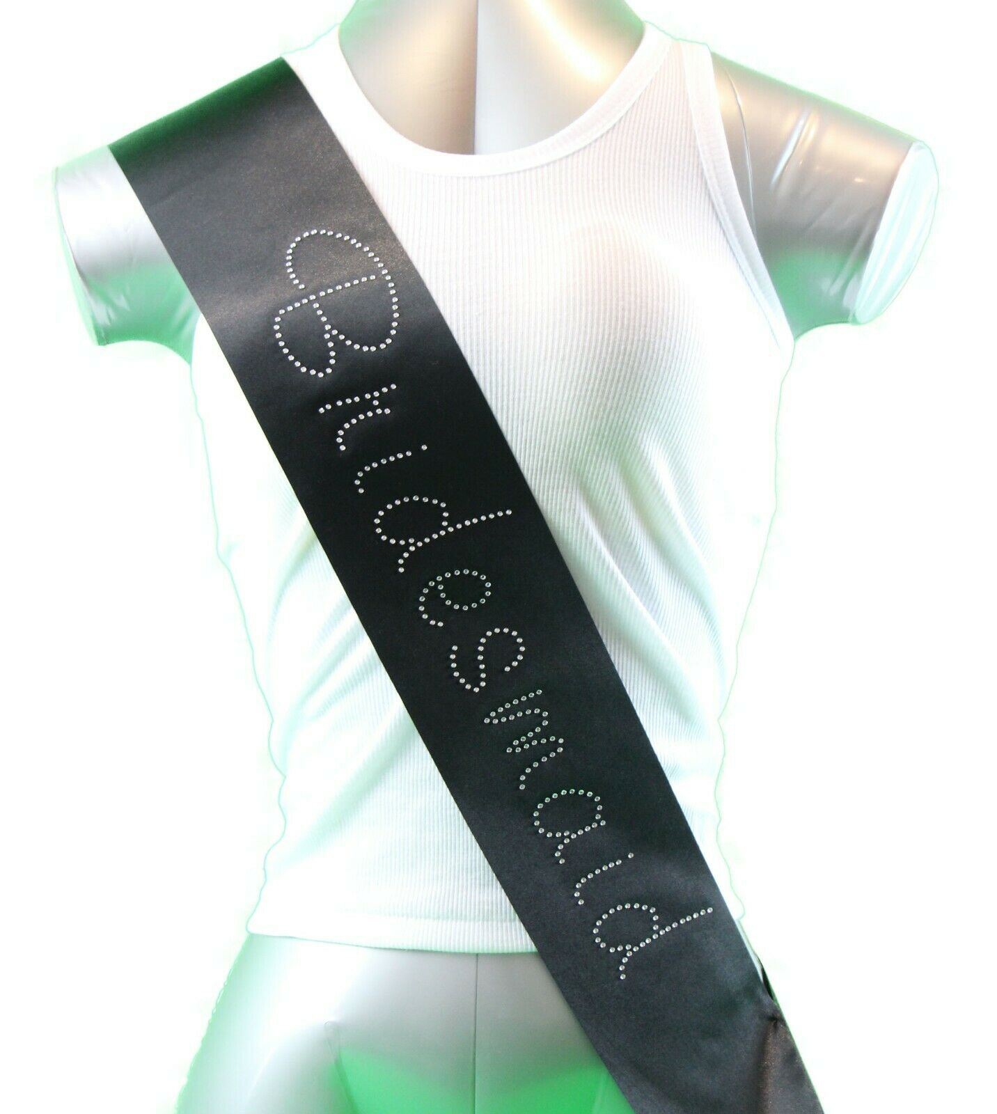 Hens Sash Diamante Crystal Sashes Bridesmaid- Black