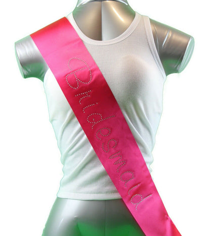 Hens Sash Diamante Crystal Sashes Bridesmaid- Hot Pink